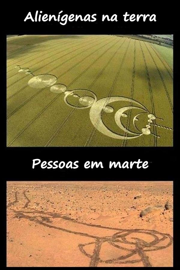 Alienígenas na terra e pessoas em marte