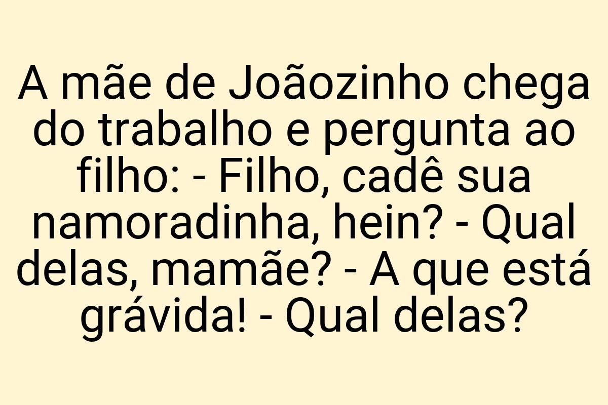 A mãe de Joãozinho chega do trabalho e pergunta ao filho