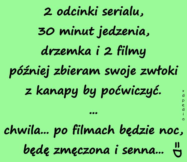 2 odcinki serialu, 30 minut jedzenia, drzemka i 2 filmy