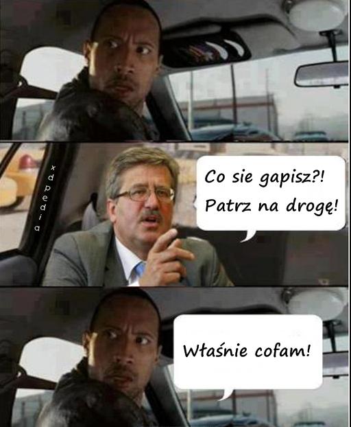 - Co sie gapisz?! Patrz na drogę! - Właśnie cofam