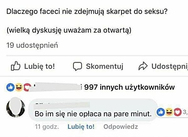 Dlaczego faceci nie zdejmują skarpet do seksu? Bo im się