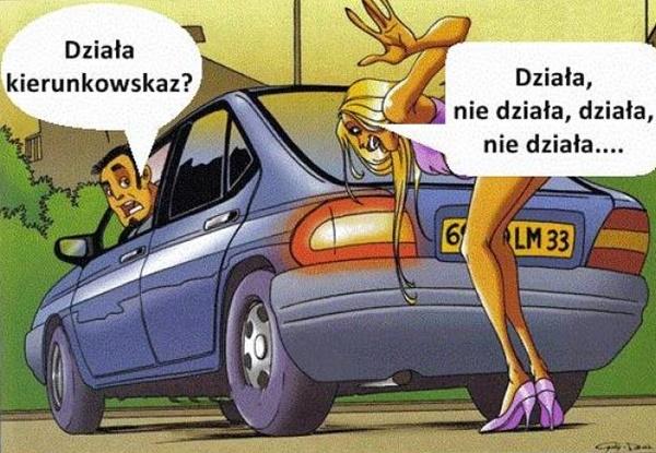 Działa kierunkowskaz? Blondynka: Działa, nie działa