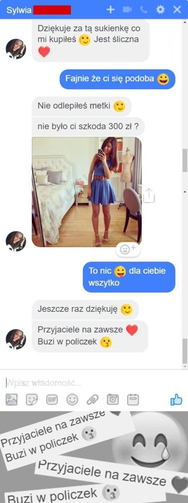 - Dziękuję za tą sukienkę co mi kupiłeś. Jest śliczna