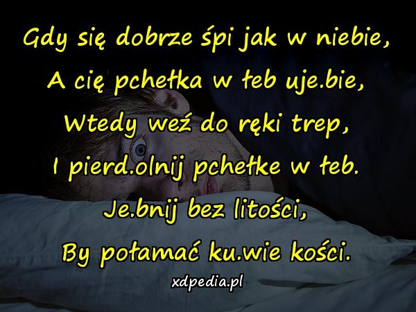 Gdy się dobrze śpi jak w niebie, A cię pchełka w łeb