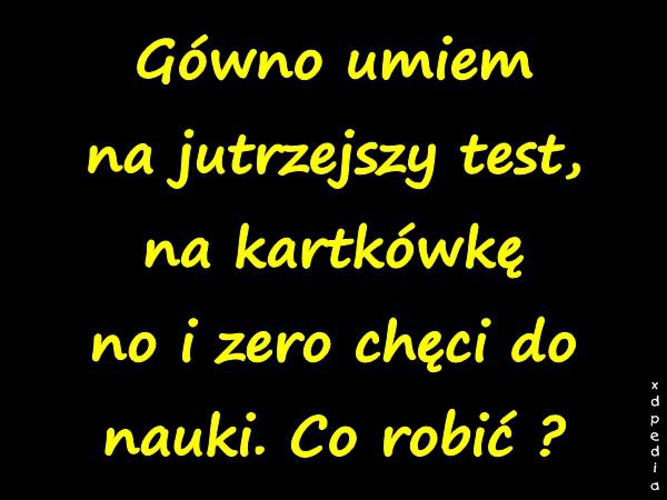 Gówno umiem na jutrzejszy test, na kartkówkę no i zero