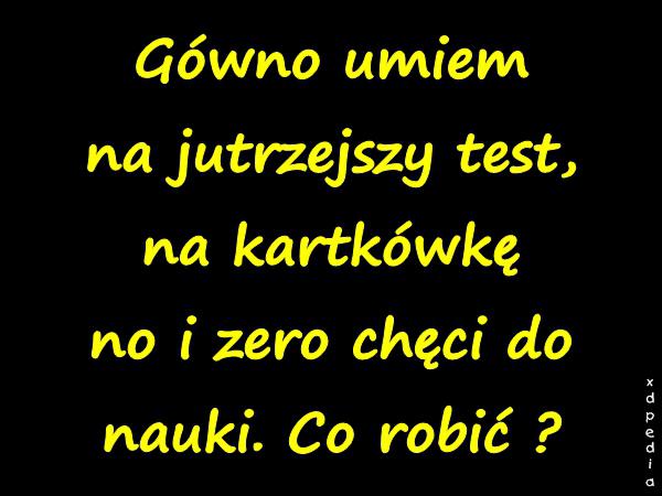 Gówno umiem na jutrzejszy test, na kartkówkę no i zero