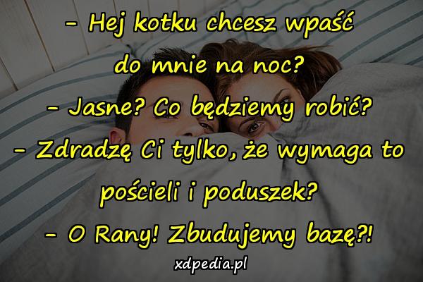 - Hej kotku chcesz wpaść do mnie na noc? - Jasne? Co