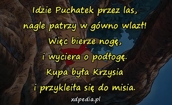 Idzie Puchatek przez las, nagle patrzy w gówno wlazł! Więc