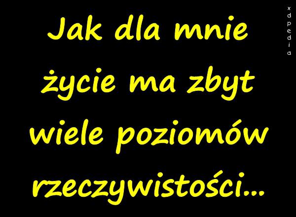 Jak dla mnie życie ma zbyt wiele poziomów rzeczywistości