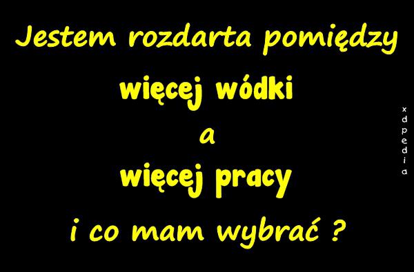 Jestem rozdarta pomiędzy: więcej wódki, a: więcej pracy i