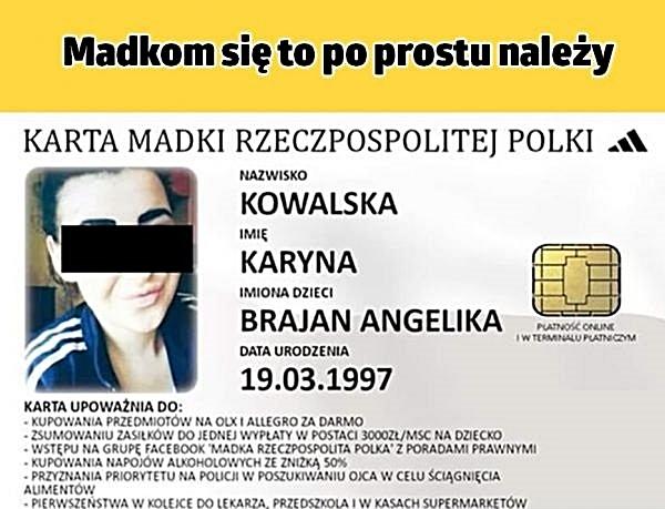 Karta Madki Rzeczpospolitej Polski. Nazwisko: Kowalska