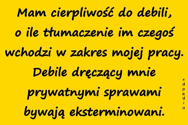 Mam cierpliwość do debili, o ile tłumaczenie im czegoś