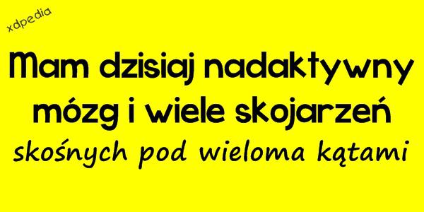 Mam dzisiaj nadaktywny mózg i wiele skojarzeń skośnych pod