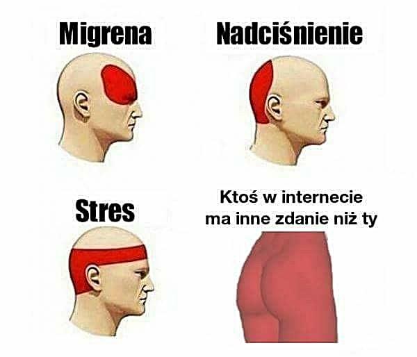 Migrena, nadciśnienie, stres, ktoś w internecie ma inne