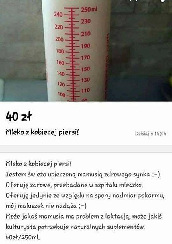 Mleko z kobiecej piersi! Może jakaś mamusia ma problemy z