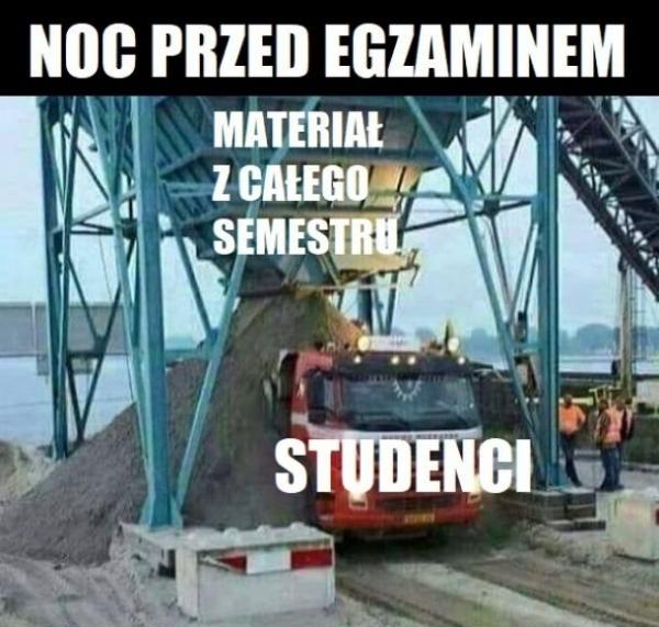 Noc przed egzaminem, materiał z całego semestru, studenci