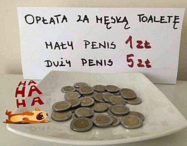 Opłata za męską toaletę. Duży i mały penis