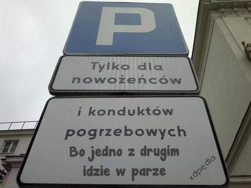 Parking dla nowożeńców i konduktów pogrzebowych, bo jedno z