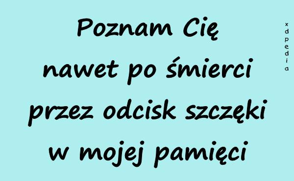 Poznam Cię nawet po śmierci przez odcisk szczęki w mojej