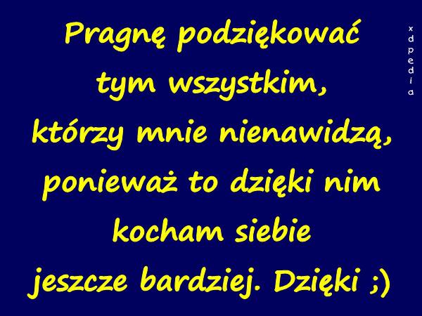 Pragnę podziękować tym wszystkim, którzy mnie nienawidzą