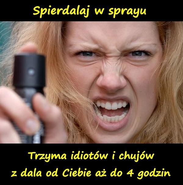 Spierdalaj w sprayu. Trzyma idiotów i chujów z dala od