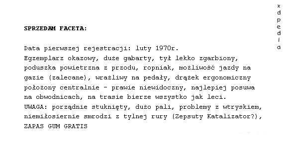 SPRZEDAM FACETA: Data pierwszej rejestracji: luty 1970r