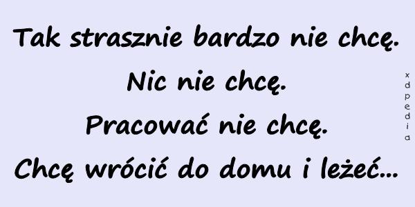 Tak strasznie bardzo nie chcę. Nic nie chcę. Pracować nie