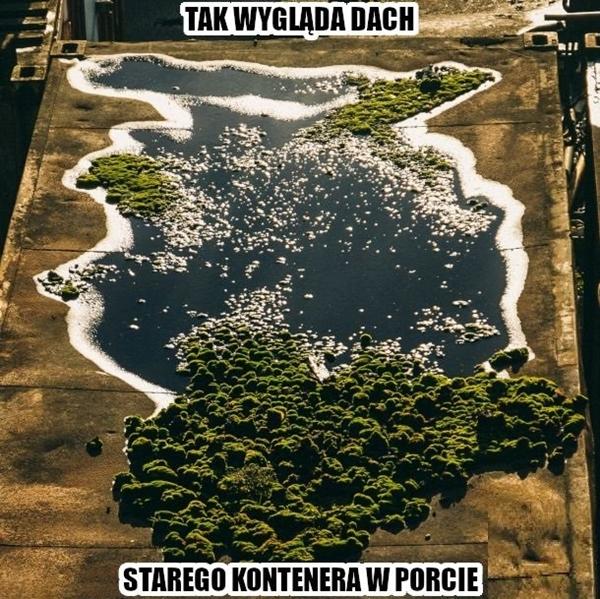 Tak wygląda dach starego kontenera w porcie