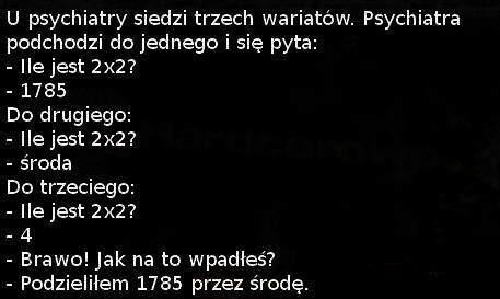 U psychiatry siedzi trzech wariatów. Psychiatra podchodzi