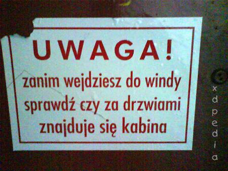 Uwaga! Zanim wjedziesz do windy, sprawdź czy za drzwiami