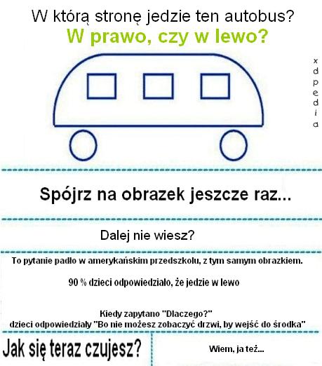 Zagadka - W którą stronę jedzie ten autobus? W prawo czy w