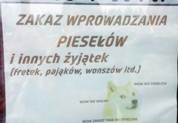 Zakaz wprowadzania piesełów i innych żyjątek (fretek