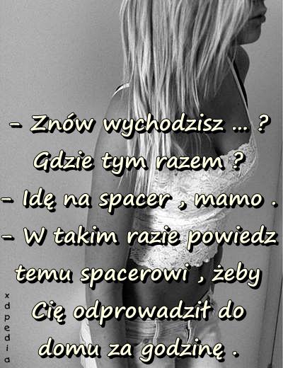 - Znów wychodzisz ... ? Gdzie tym razem ? - Idę na spacer