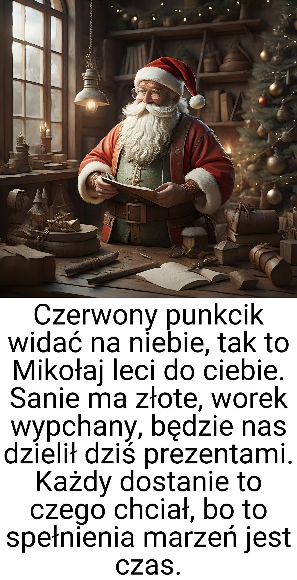 Czerwony punkcik widać na niebie, tak to Mikołaj leci do