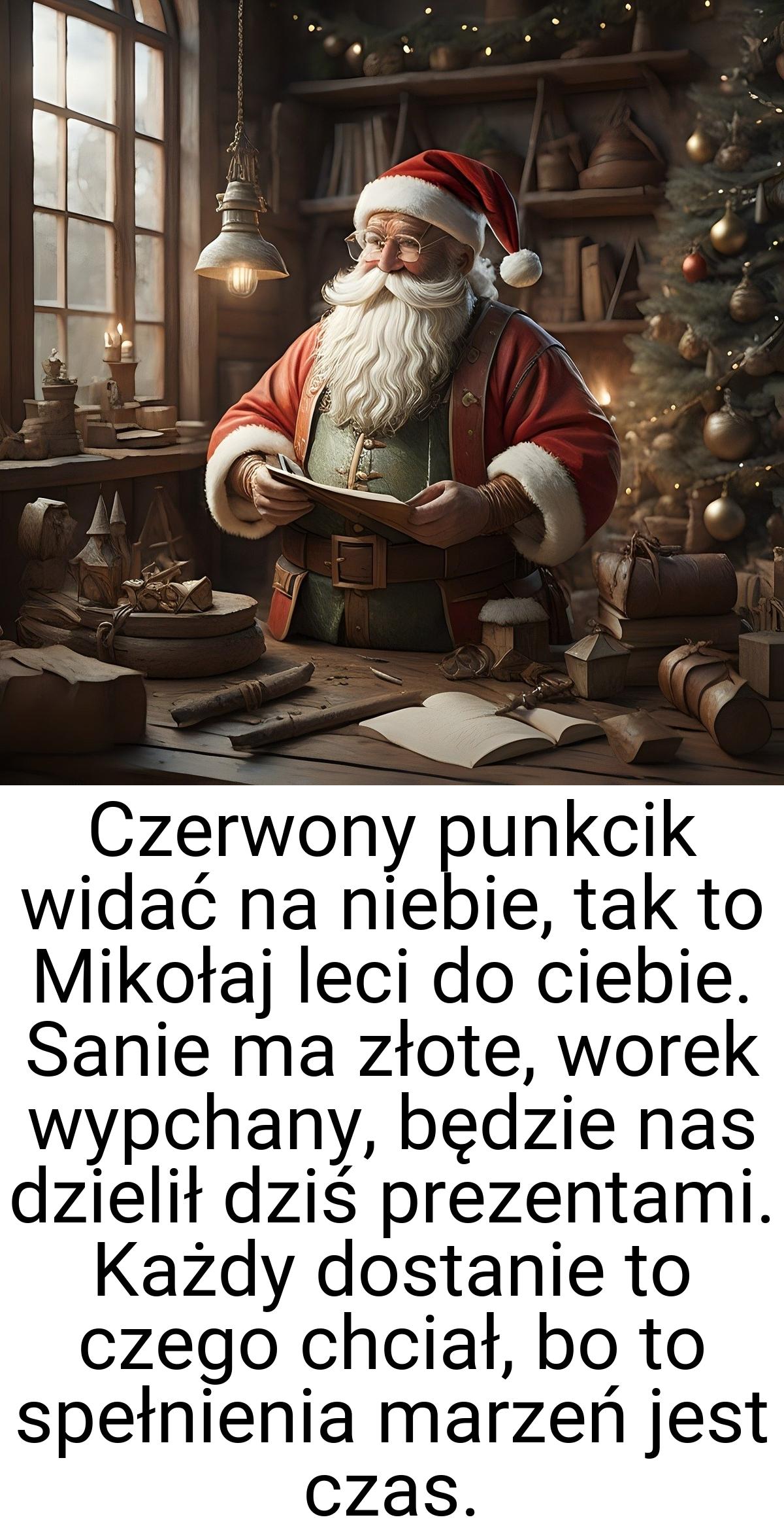 Czerwony punkcik widać na niebie, tak to Mikołaj leci do