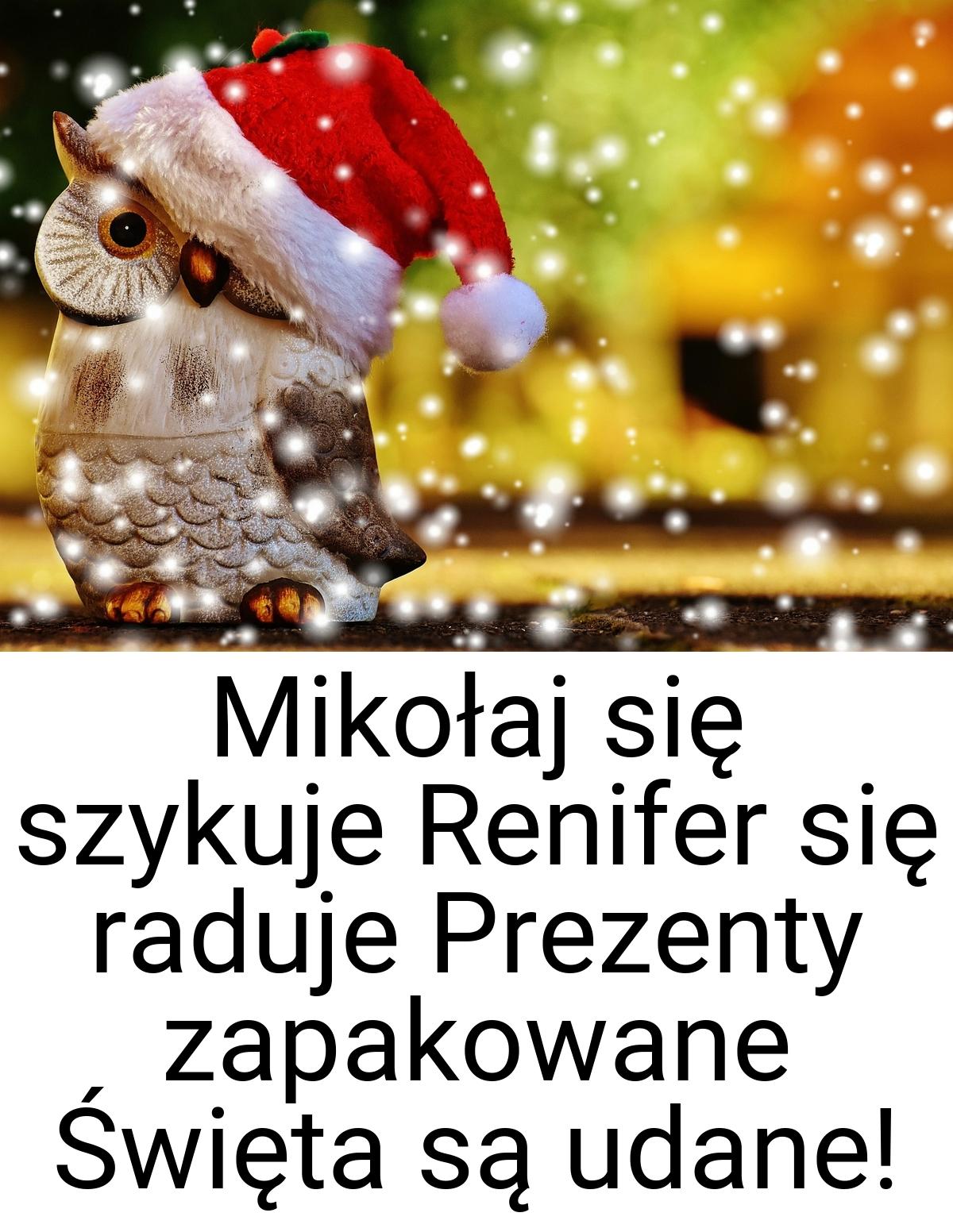 Mikołaj się szykuje Renifer się raduje Prezenty zapakowane