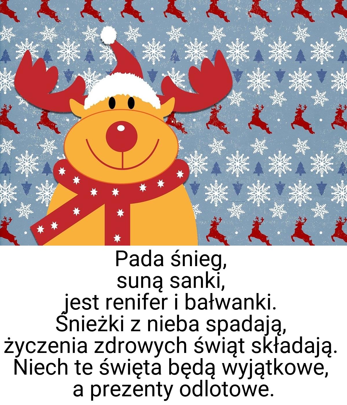 Pada śnieg, suną sanki, jest renifer i bałwanki. Śnieżki z