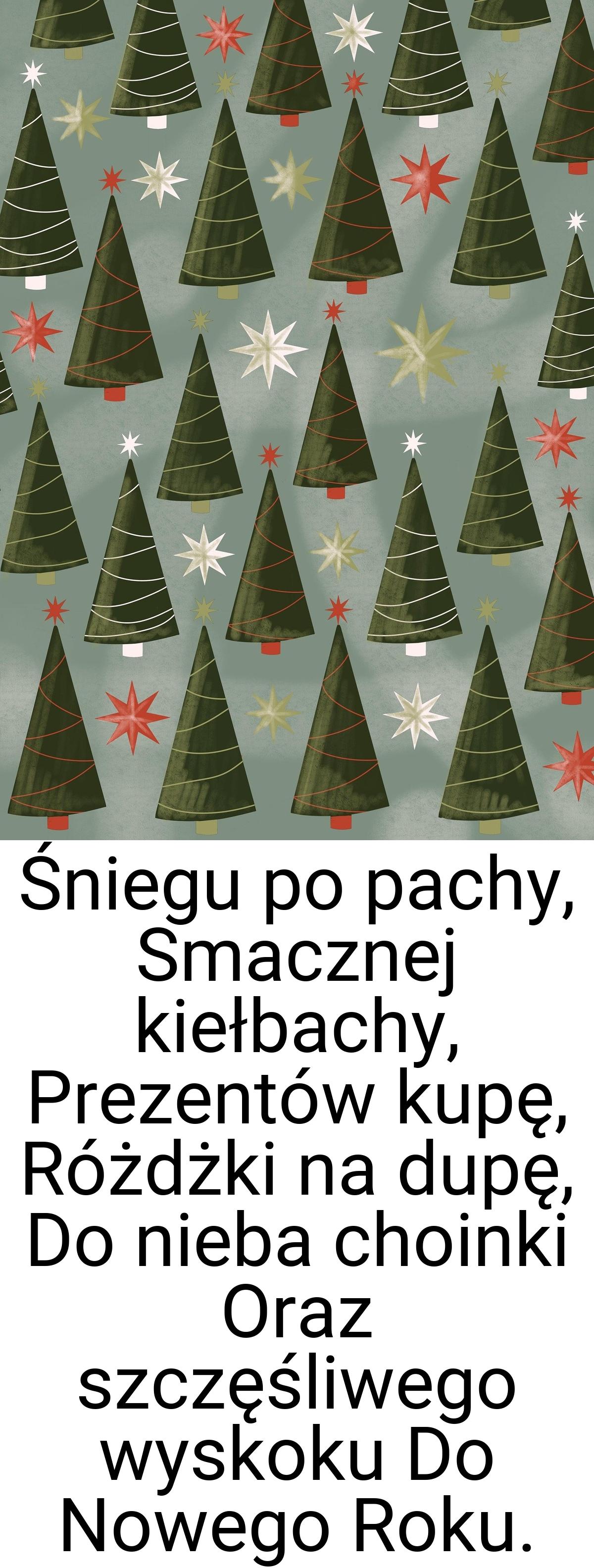 Śniegu po pachy, Smacznej kiełbachy, Prezentów kupę