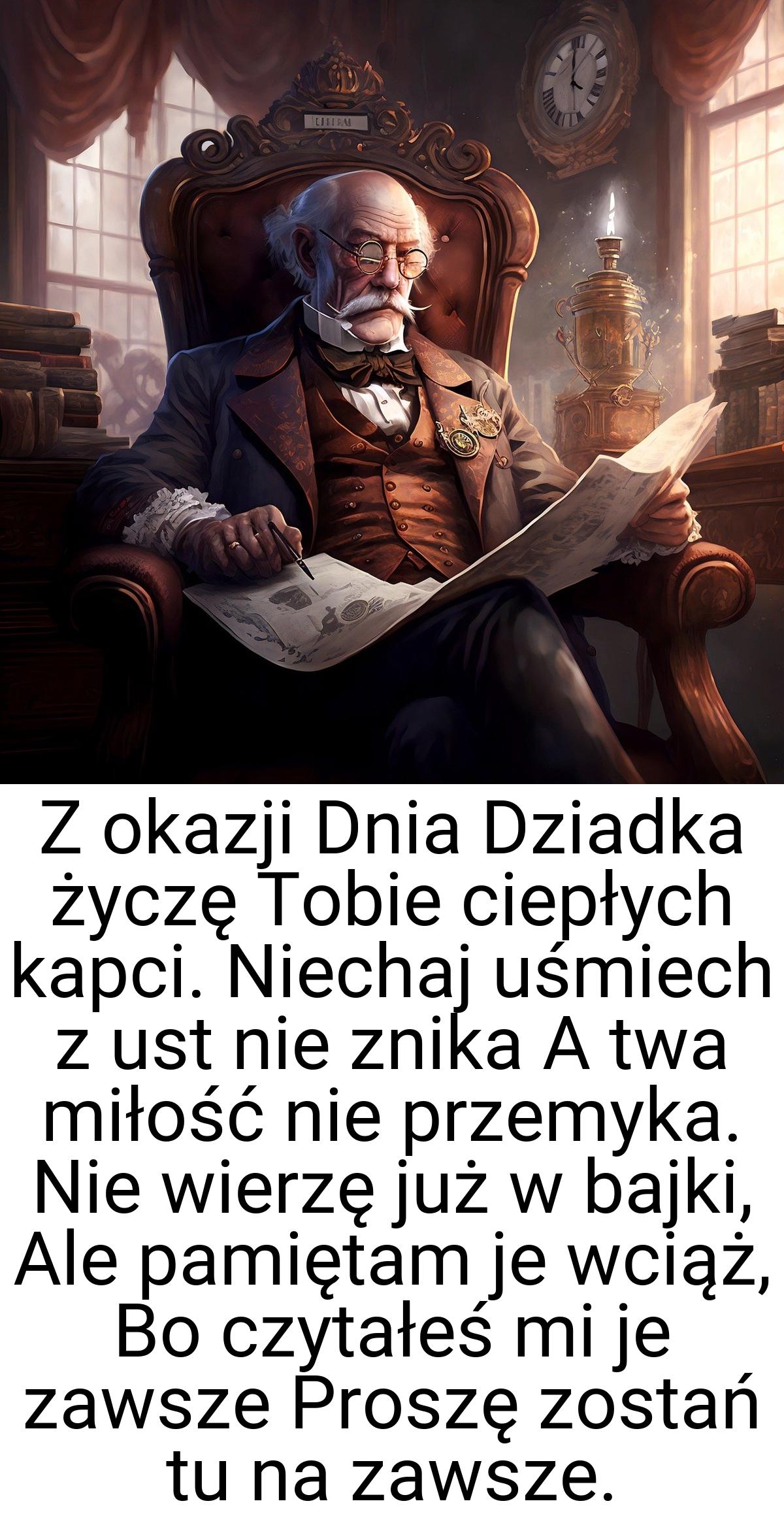 Z okazji Dnia Dziadka życzę Tobie ciepłych kapci. Niechaj