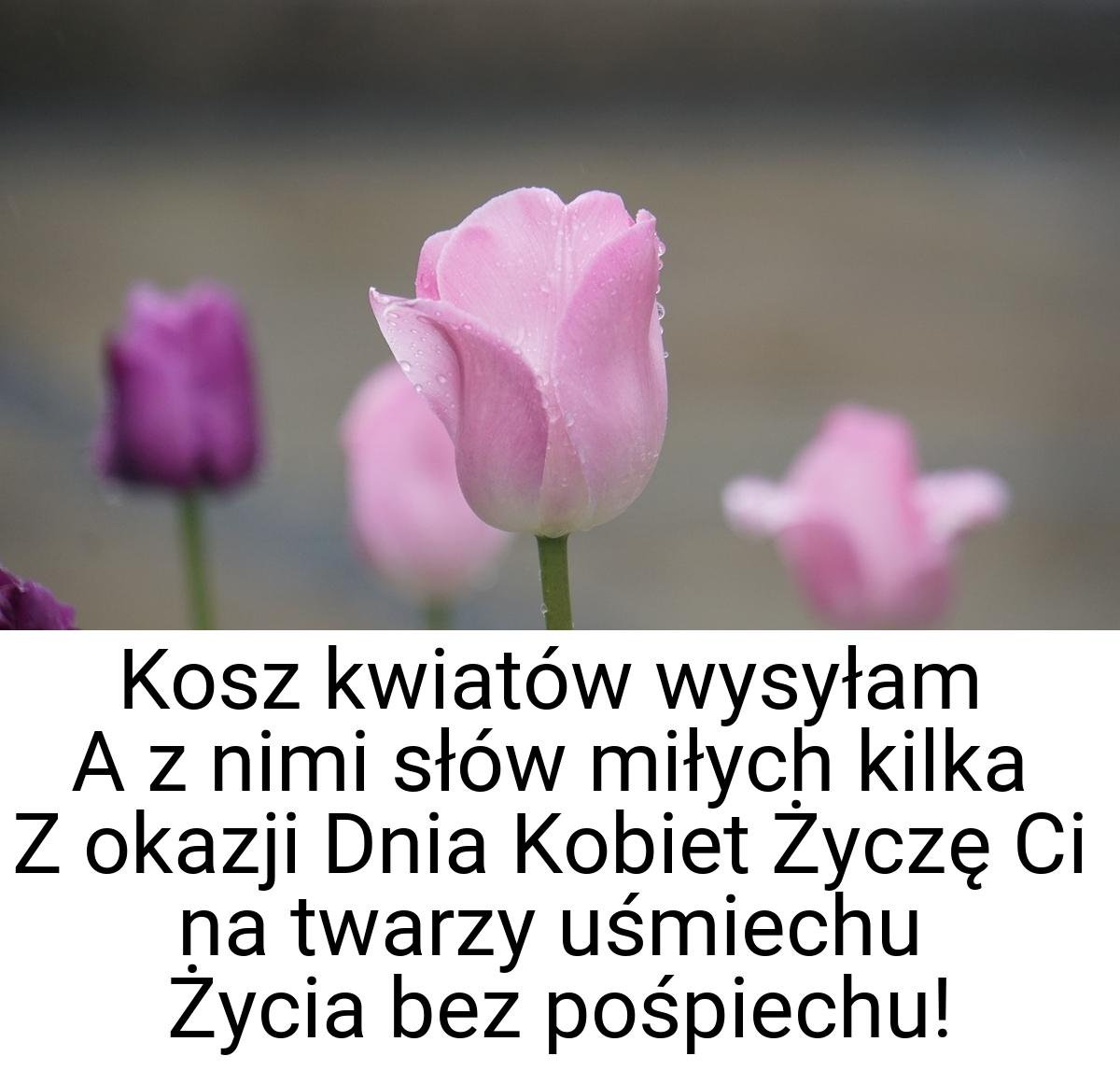 Kosz kwiatów wysyłam A z nimi słów miłych kilka Z okazji