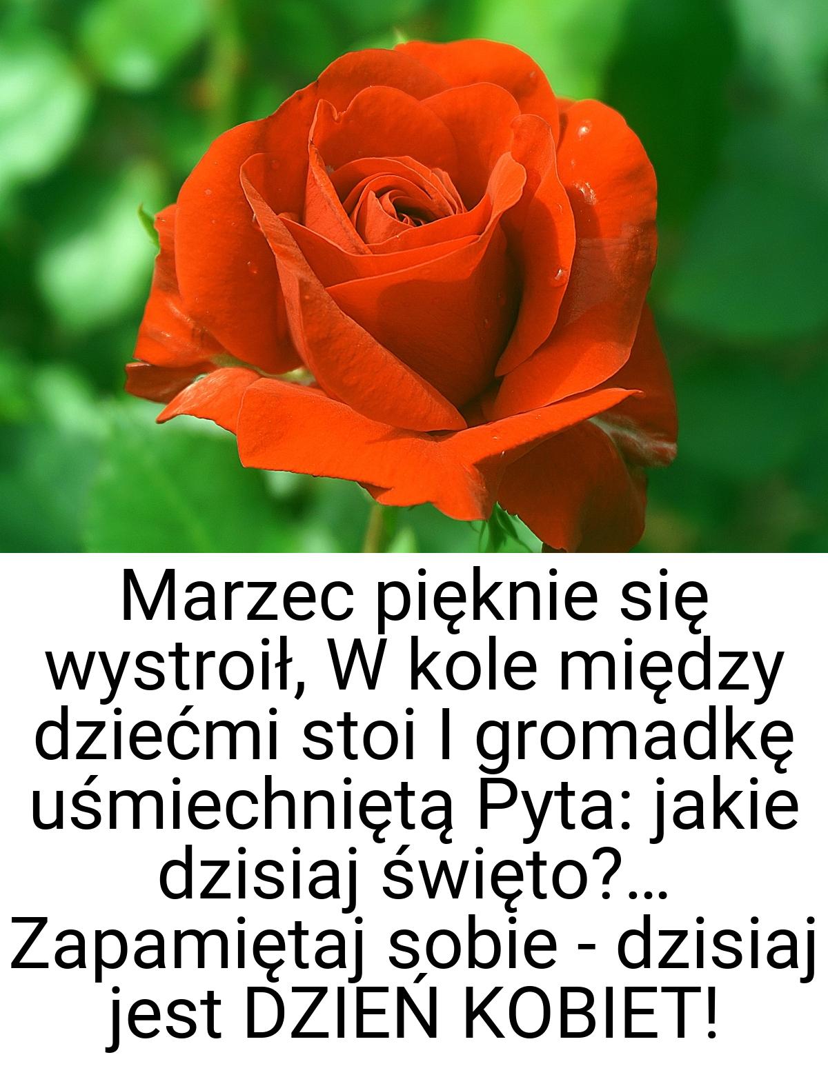 Marzec pięknie się wystroił, W kole między dziećmi stoi I