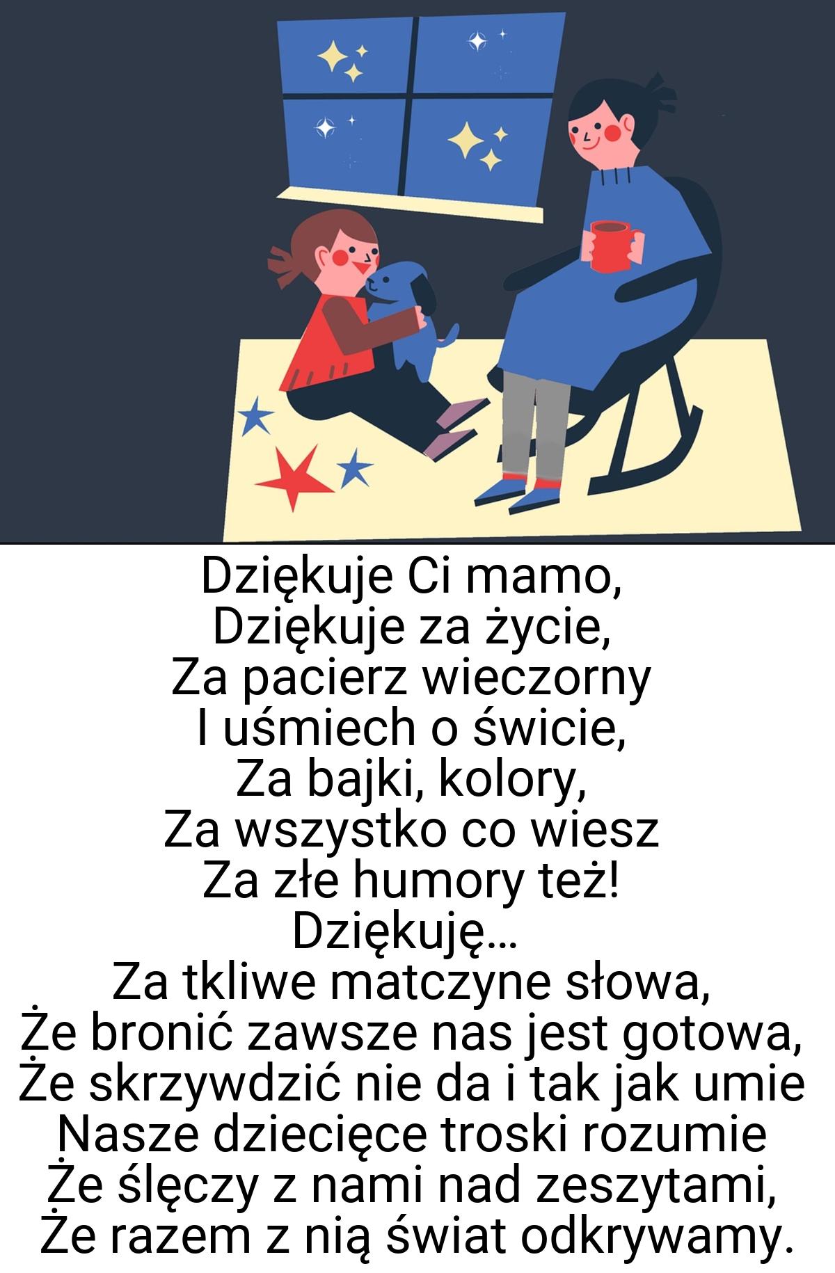 Dziękuje Ci mamo, Dziękuje za życie, Za pacierz wieczorny I