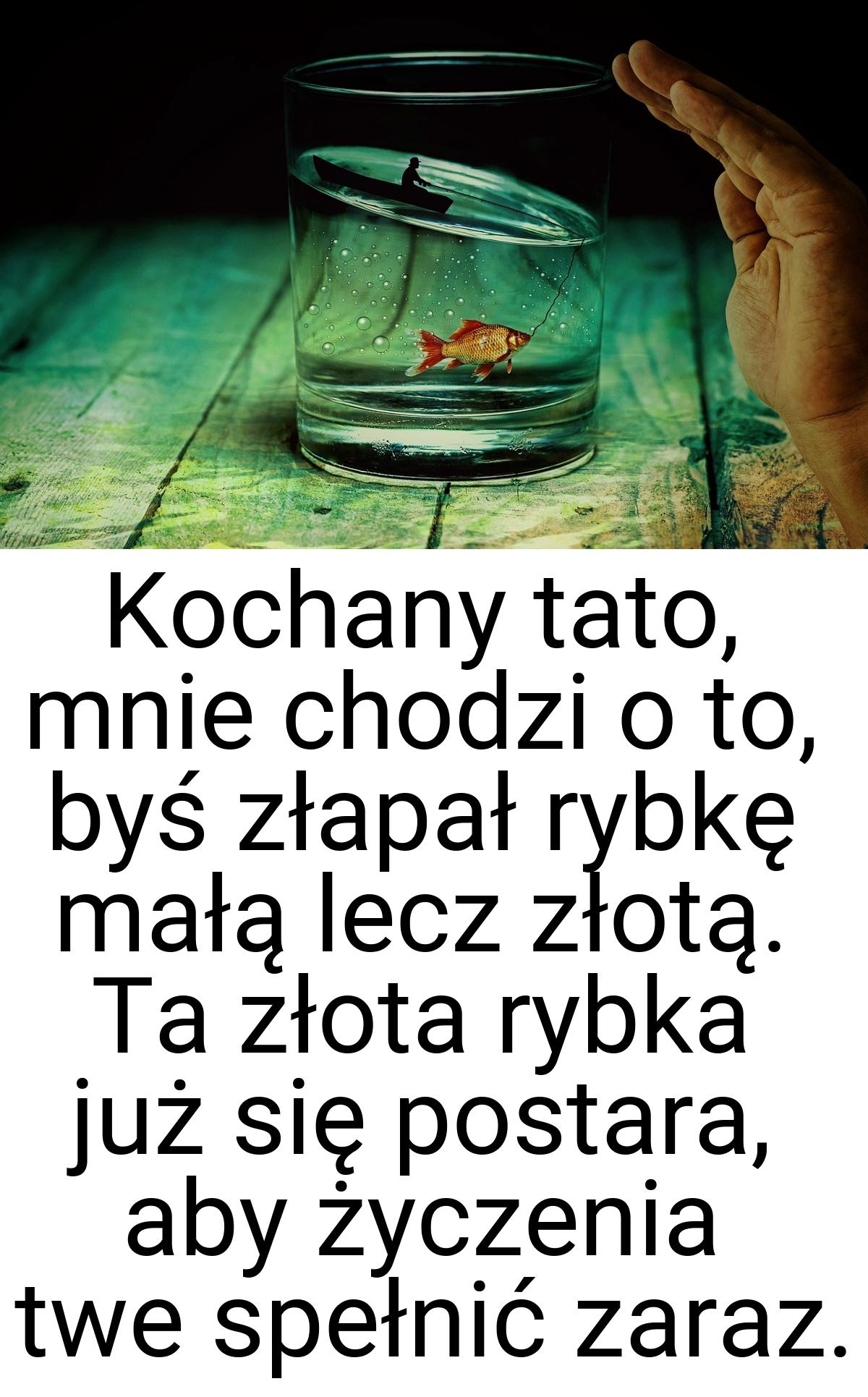 Kochany tato, mnie chodzi o to, byś złapał rybkę małą lecz