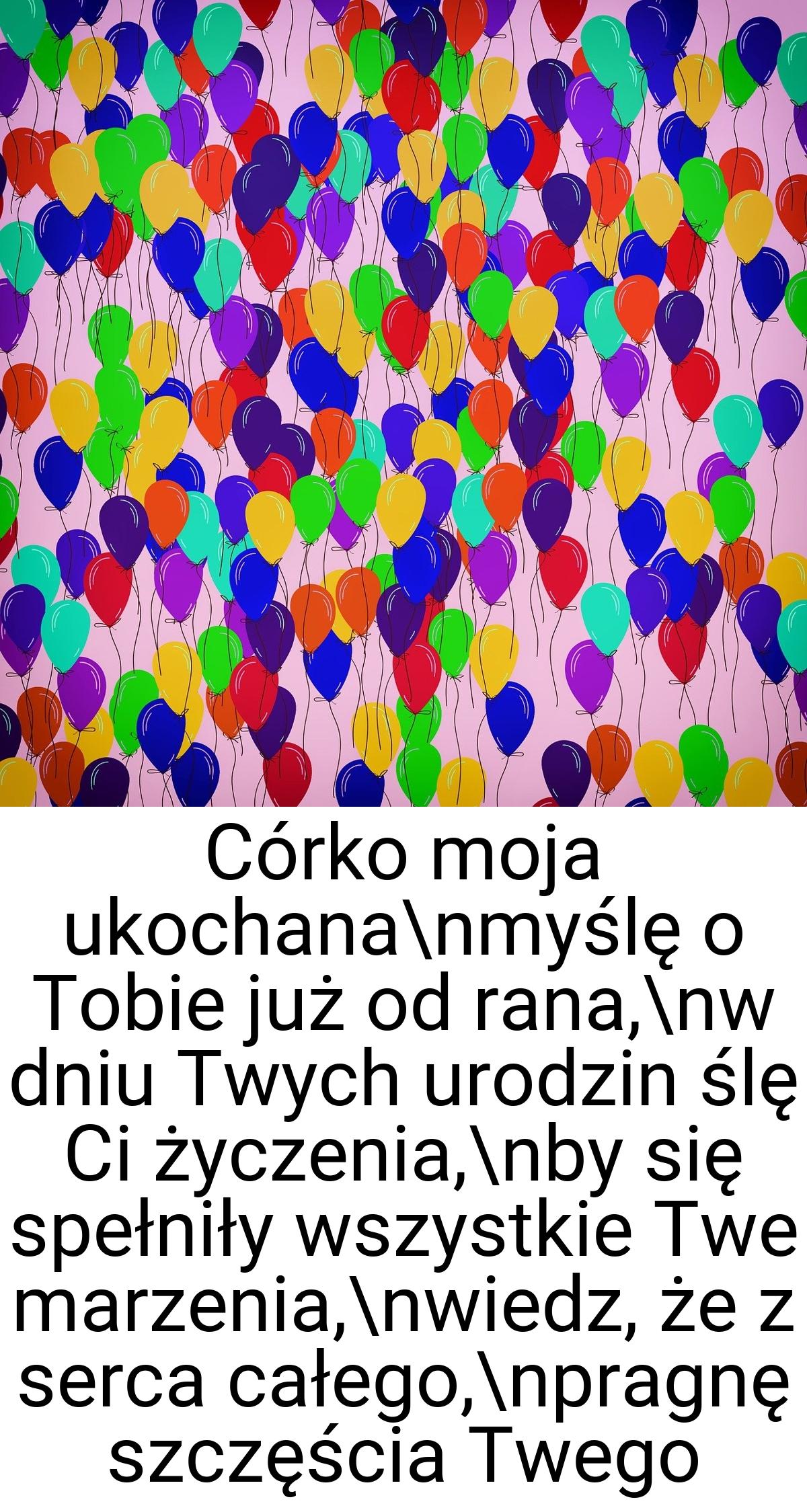 Córko moja ukochana\nmyślę o Tobie już od rana,\nw dniu