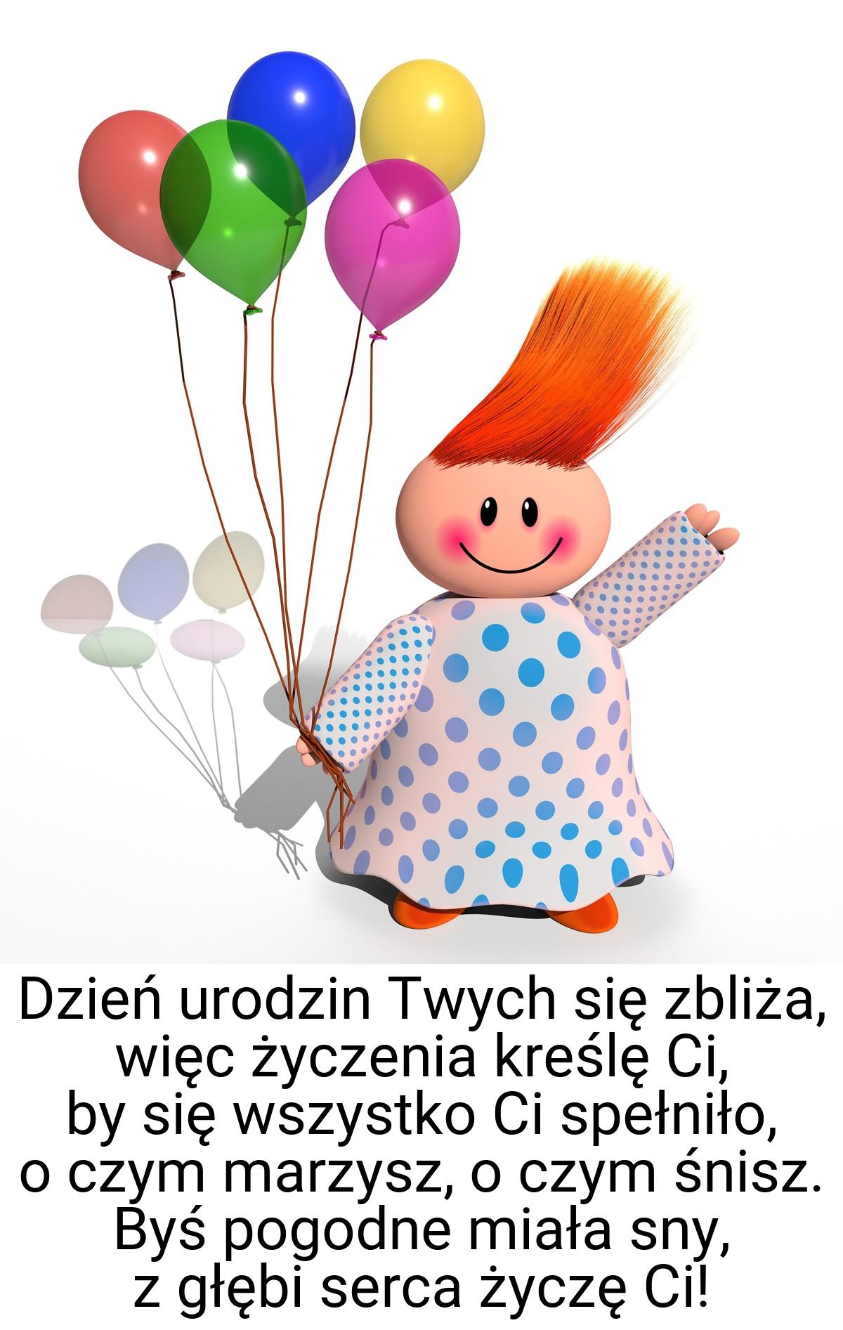 Dzień urodzin Twych się zbliża, więc życzenia kreślę Ci, by