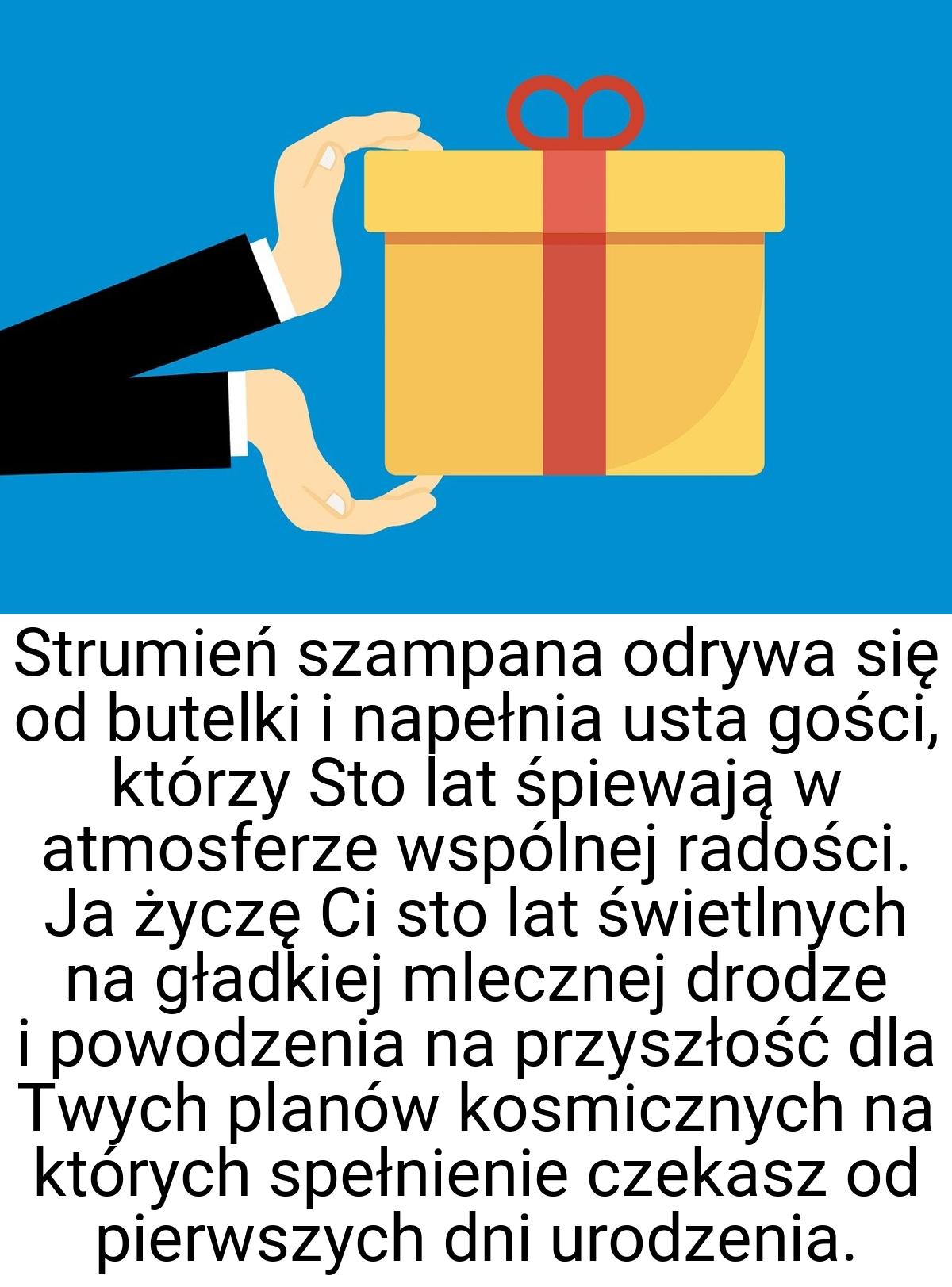 Strumień szampana odrywa się od butelki i napełnia usta