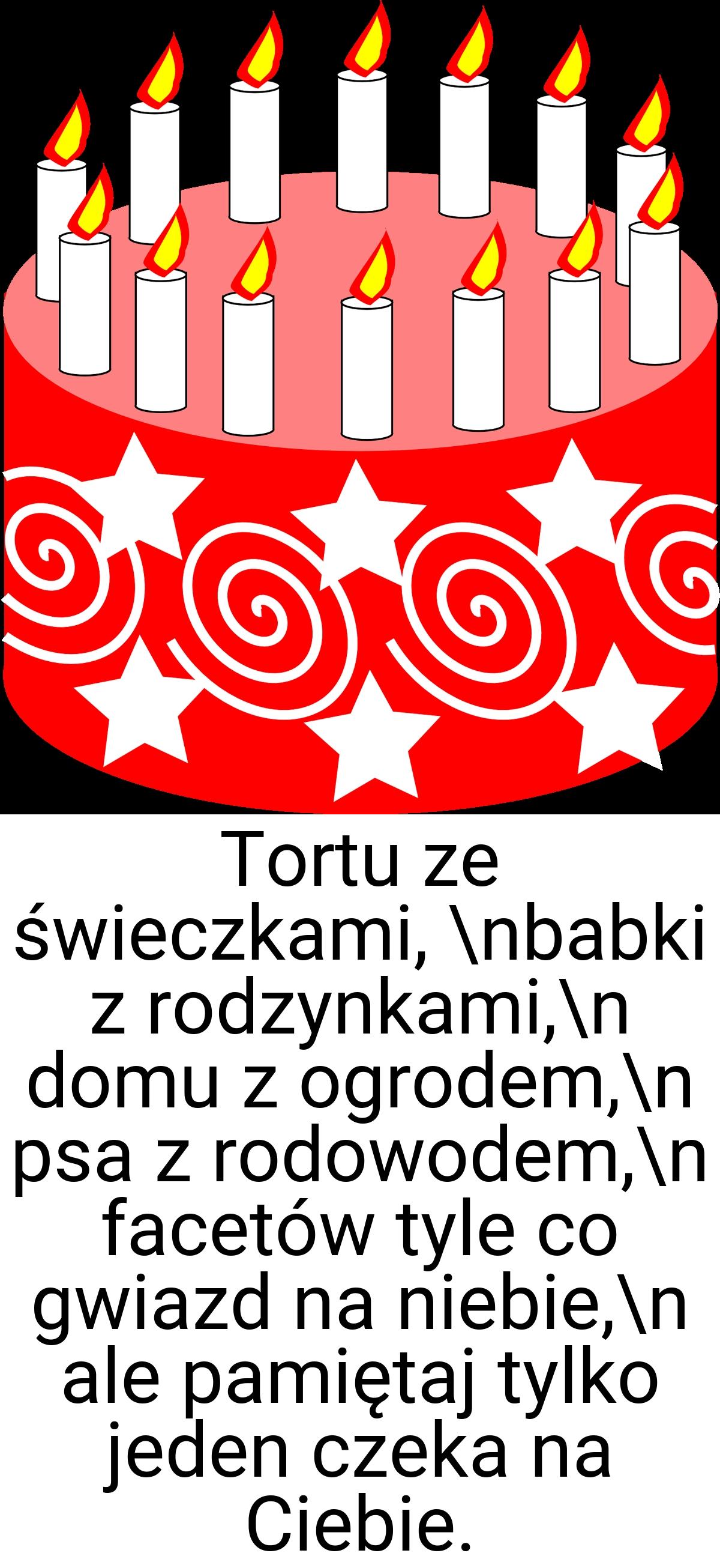 Tortu ze świeczkami, \nbabki z rodzynkami,\n domu z