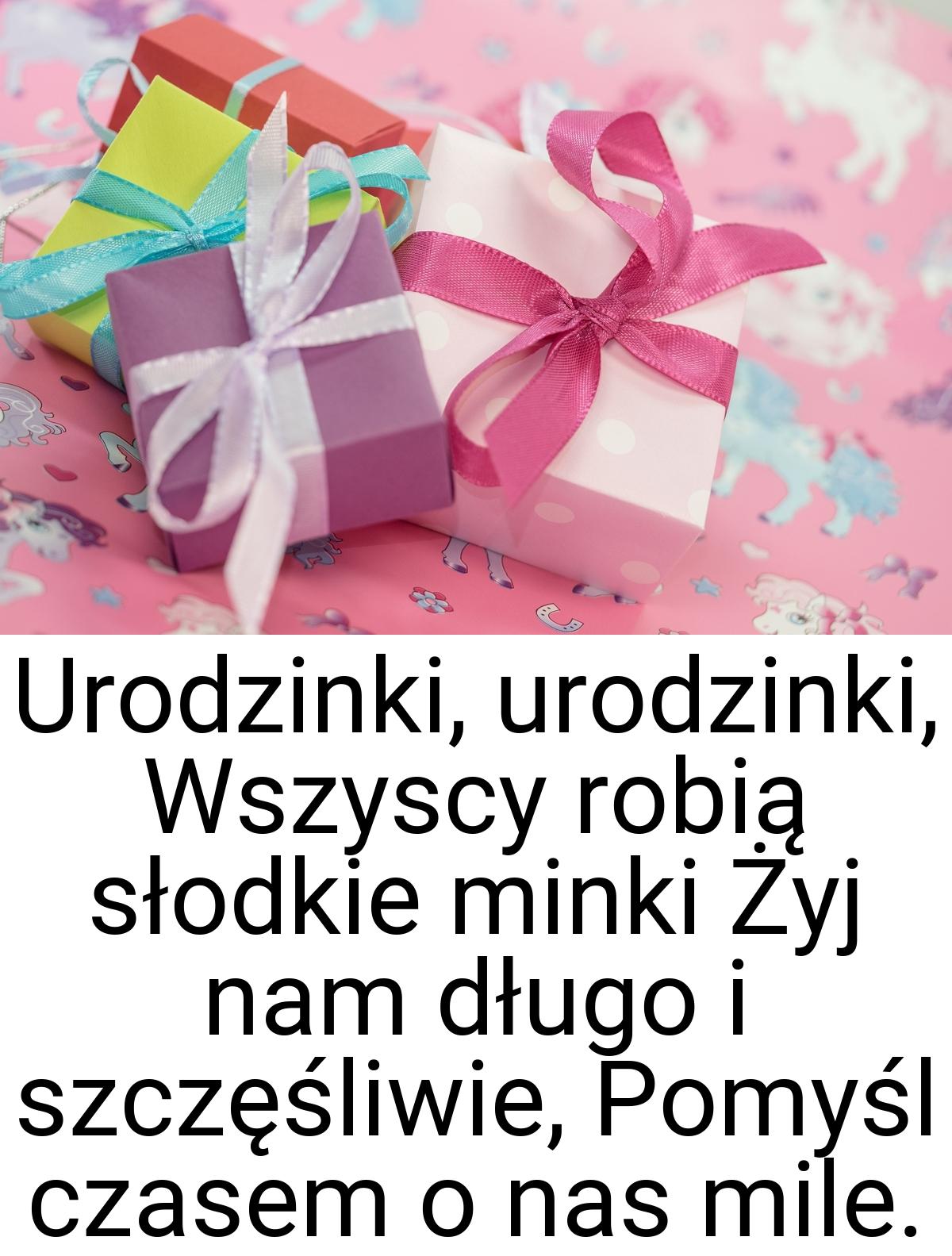 Urodzinki, urodzinki, Wszyscy robią słodkie minki Żyj nam