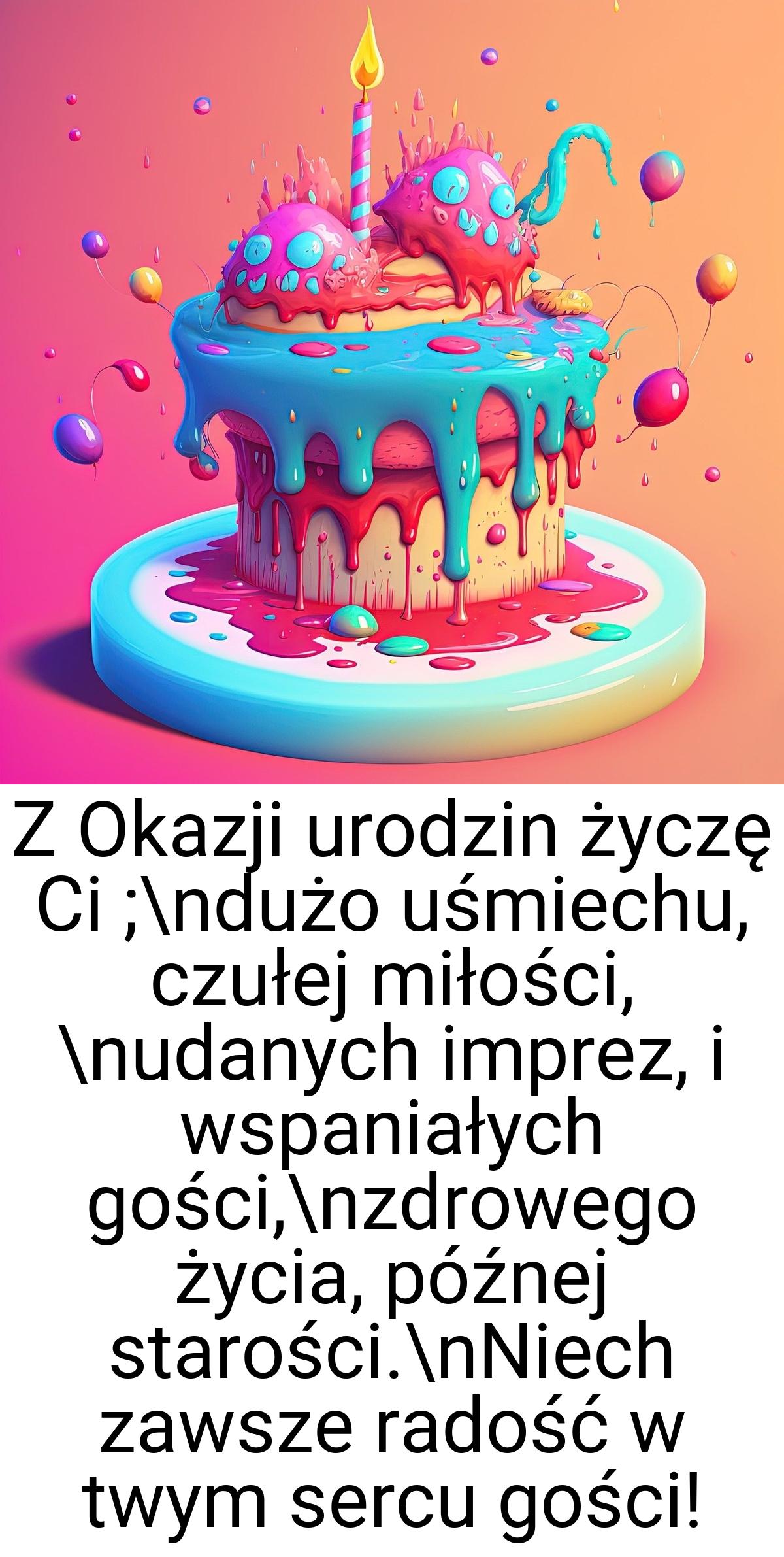 Z Okazji urodzin życzę Ci ;\ndużo uśmiechu, czułej miłości