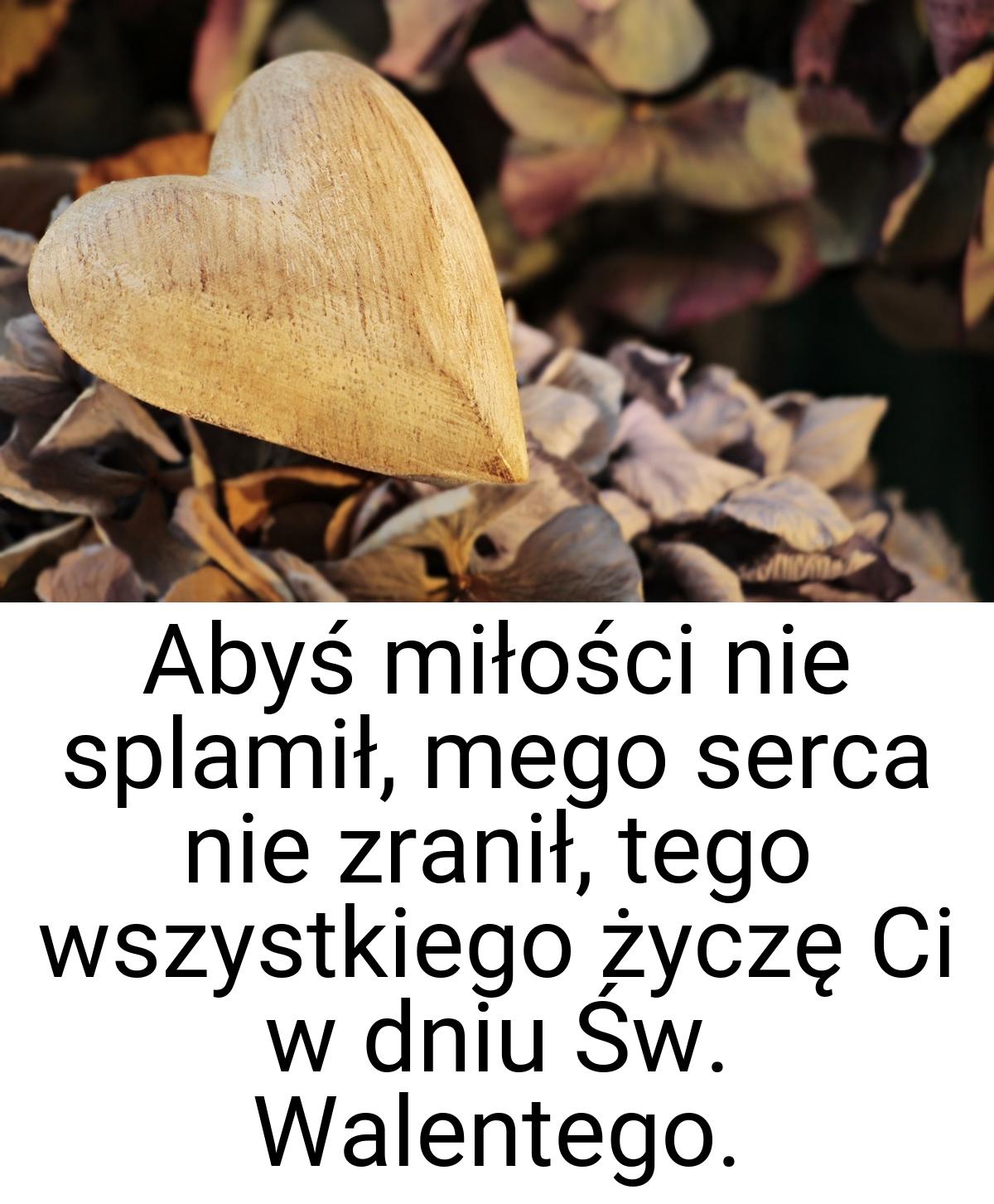 Abyś miłości nie splamił, mego serca nie zranił, tego